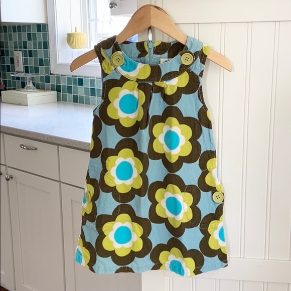 Mini Boden Girls Big Floral Fully Lined Corduroy Dress 3-4 - Picture 1 of 11